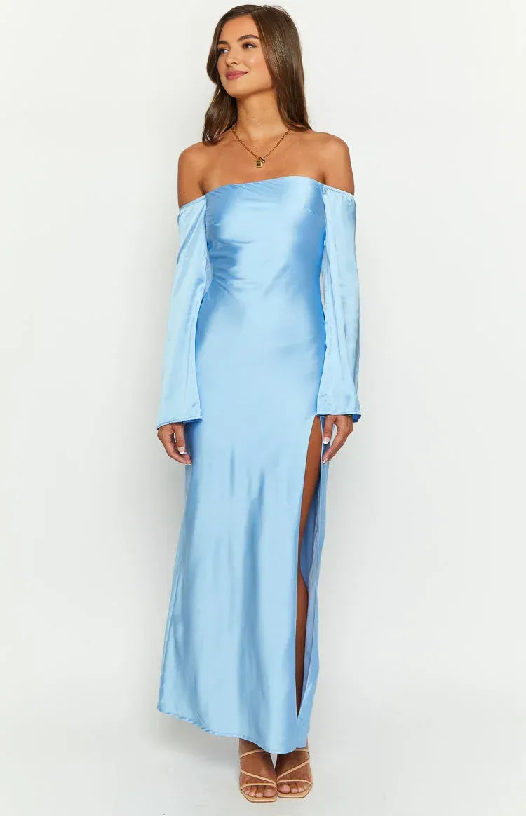 Elegant Mermaid/Trumpet Off-the-Shoulder Long Sleeve Backless Ankle-Length Prom Dress